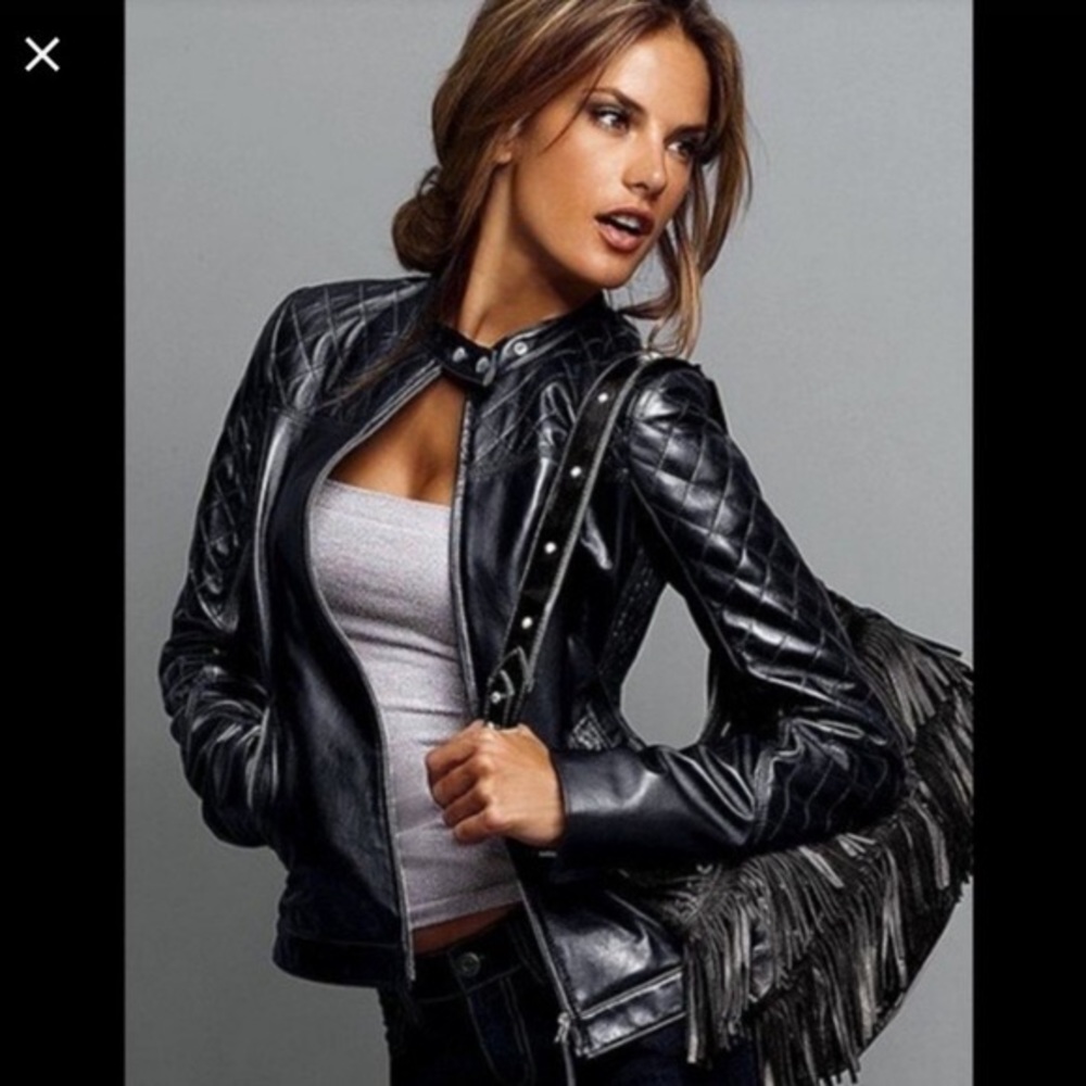 100% Leather Small Moda International Black Moto Jacket